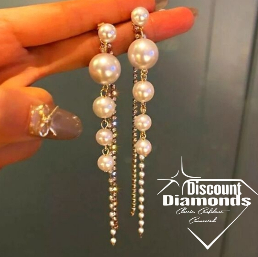 South Sea Shell Pearls & White Baguette Diamonds Earrings 18K Gold 925 Silver